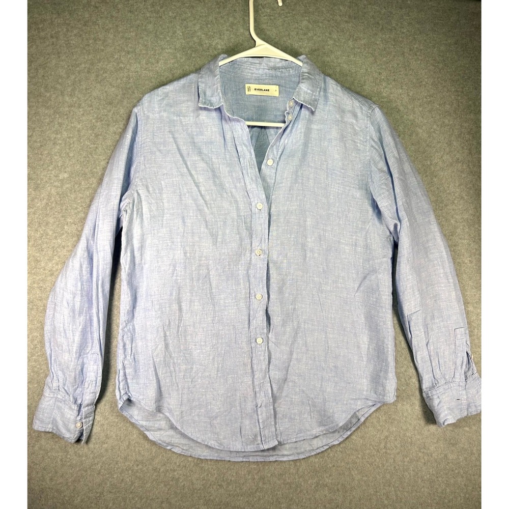 Everlane The Must-Have Flax Linen Shirt Womens 2 Light Blue Casual Button Front